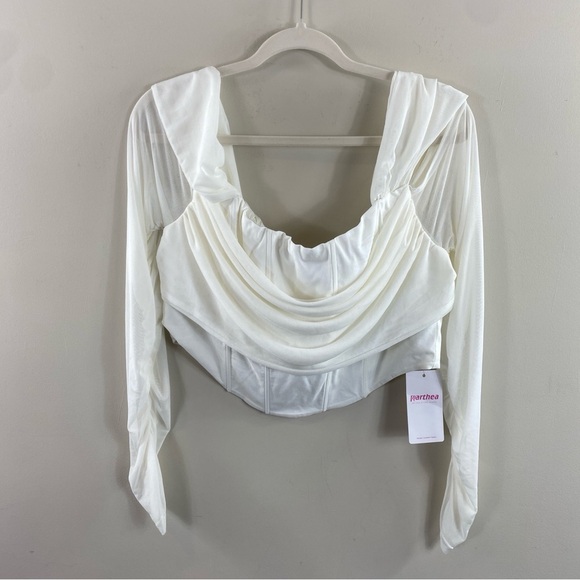 Parthea Off Shoulder High-low Hem Ruched Mesh Corset Top Blouse Sz XXL - Picture 5 of 15